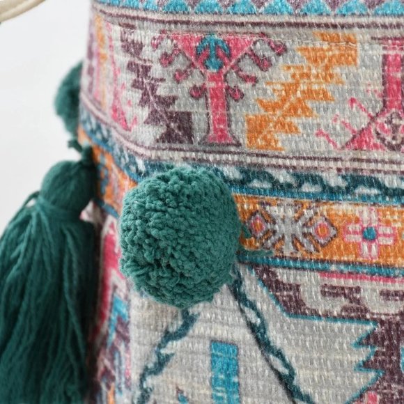 Canvas Printed Storage Basket, Multicolor, Handles, Tassles, 16x18 inches - Picture 3 of 8